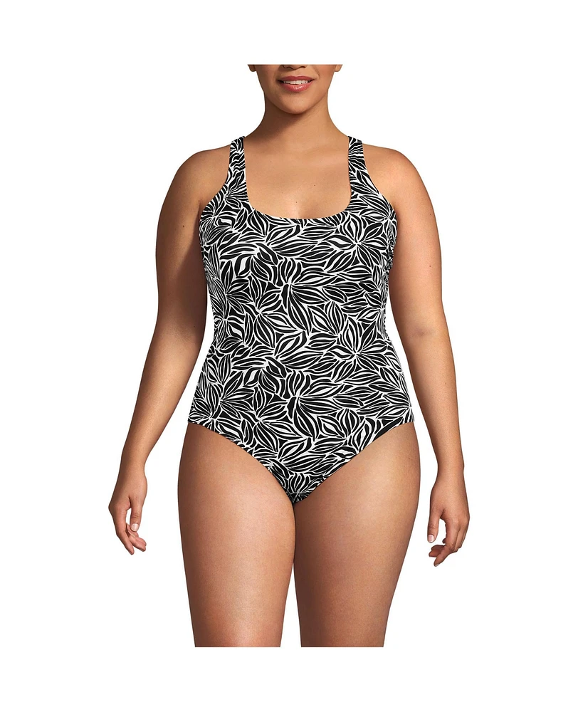 Lands' End Plus Chlorine Resistant X-Back High Leg Soft Cup Tugless Sporty One Piece