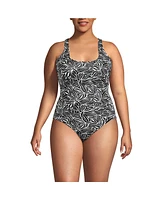 Lands' End Plus Chlorine Resistant X-Back High Leg Soft Cup Tugless Sporty One Piece