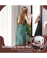 Sugift Lockable Wall Door Mounted Mirror Jewelry Cabinet with Led Lights
