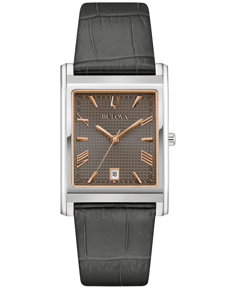 Bulova Men's Sutton Gray Leather Strap Watch 29mm