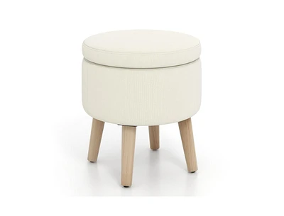 Slickblue Round Storage Ottoman with Rubber Wood Legs and Adjustable Foot Pads-Beige