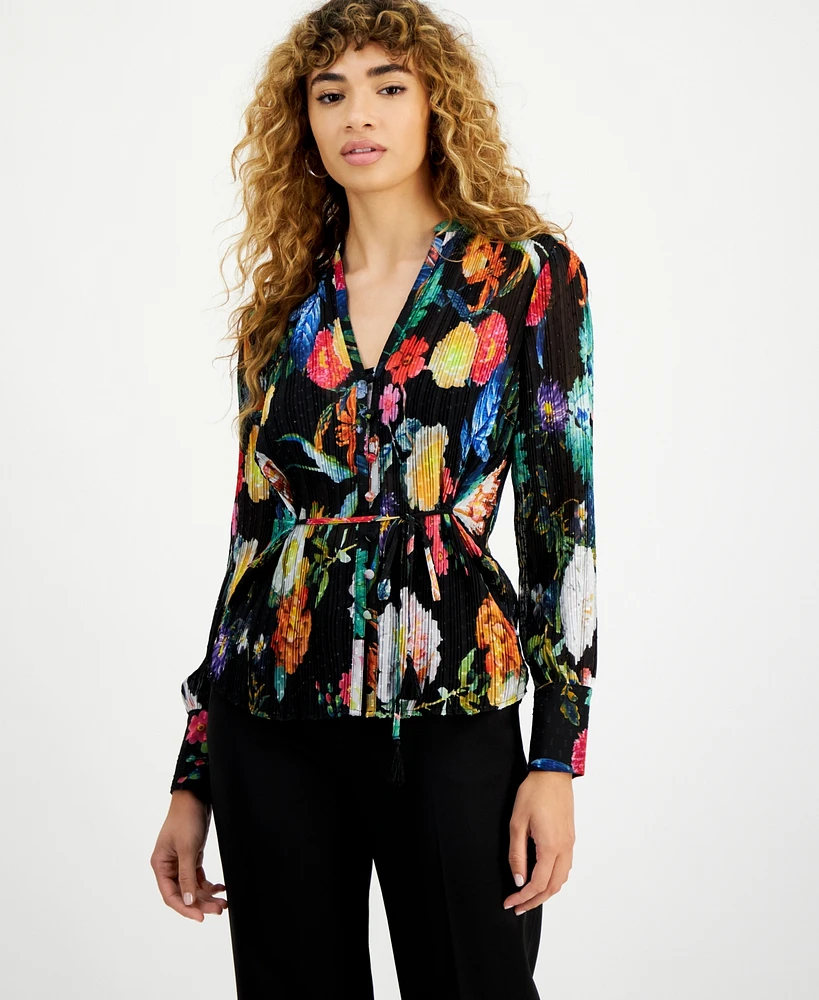 Guess Women's Lisette Printed Long-Sleeve Tie-Front Top