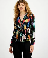 Guess Women's Lisette Printed Long-Sleeve Tie-Front Top