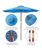 Yescom 9' ft Patio Umbrella Wood Pulley Control Market Outdoor Yard Beach Bar Garden