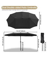 Yescom 14' Double-sided Patio Umbrella Sun Shade Fade Resistant Crank Outdoor Garden Market Sand