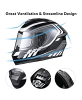 Ahr Run-F3 Full Face Motorcycle Helmet Dot Approved Removable Liner Street Bike M