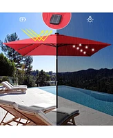 Yescom 9Ft Square Led Light Patio Umbrella Usb Port Solar Power Crank Tilt Garden Parasol Yard Deck Table Balcony Shade