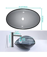 Aquaterior Oval Tempered Glass Vessel Sink w/ Bathroom Single-Hole Faucet Drain