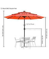 Yescom 9 Ft 3 Tier Patio Umbrella with Solar Led Crank Tilt Button Aluminum Backyard