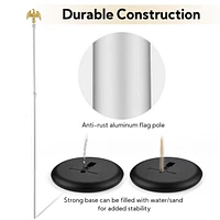 2 Pack 8 Ft Sectional Indoor Flag Pole Set Base Eagle Aluminum 3x5Ft Us Flag