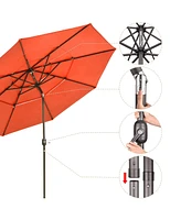 11 Ft 3 Tier Patio Umbrella with Protective Cover Crank Push to Tilt Hotel