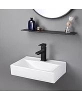 Aquaterior Wall Mount Ceramic Vessel Sink 1 Hole Square Faucet Drain Bathroom