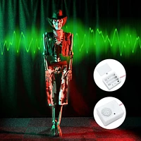 Yescom 2Pcs Life Size Skeleton Poseable Cowboy Skeleton with Gowing Eyes 5.4 Ft Halloween Decoration 2024