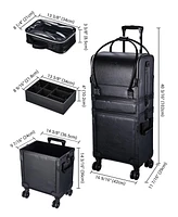 Byootique Rolling Makeup Train Case Portable Cosmetic Bag Set for Freelance Makeup Artist Cosmetic Organize Storage Travel, Black