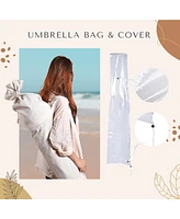 LAGarden 7' Patio Beige Umbrella with Fringe UPF50+ Boho Style 5-Year-Non-Fading for Outdoor,Model: BH7W-01