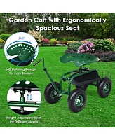 Costway Garden Cart Rolling Work Seat for Planting w/E xtendable Handle