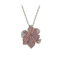 Suzy Levian New York Pink Sapphire & Lab-Grown White Sapphire Flower Petal Pendant Necklace in Sterling Silver by Suzy Levian