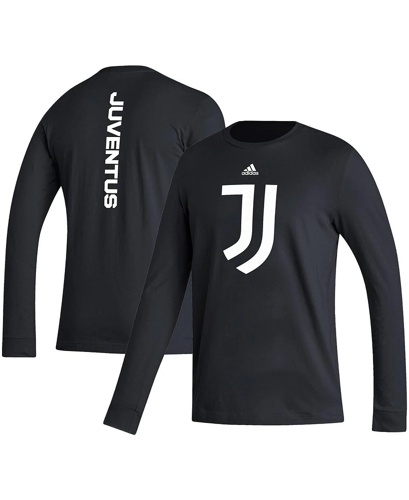 Adidas Men's Black Juventus Vertical Wordmark Long Sleeve T-Shirt