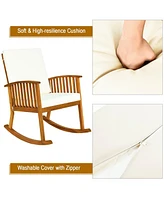 Outdoor Acacia Wood Rocking Chair with Detachable Washable Cushions