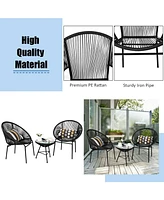 3PCS Patio Acapulco Furniture Bistro Set with Glass Table-Black