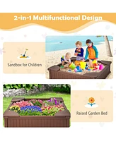 Sugift Kids Outdoor Sandbox with Oxford Cover and 4 Corner Seats