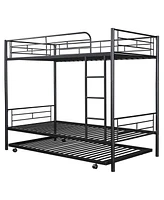 Simplie Fun Twin-Over-Twin Metal Bunk Bed With Trundle, Can Be Divided Into Two Beds, No Box Spring Needed