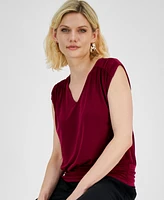 I.n.c. International Concepts Petite V-Neck Ruched-Shoulder Top, Created for Macy's