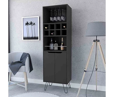 Fm Furniture Sheffield H Bar Cabinet, Eight Bottle Cubbies, Two Glass Shelves