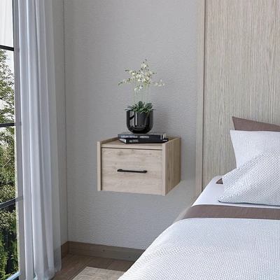 Fm Furniture Elfrida Wall-Mounted Nightstand, Sleek Single-Drawer Design with Spacious Top Shelf