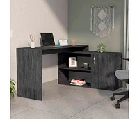 Fm Furniture Dallas L-Shaped Home Office Desk, Two Shelves, Single Door Cabinet