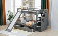 Twin Over Full Bunk Bed With Drawers, Storage And Slide, Multifunction