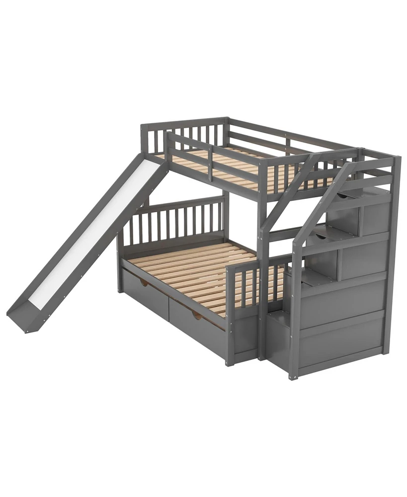 Streamdale Furniture Twin Over Full Bunk Bed With Drawers, Storage And Slide, Multifunction