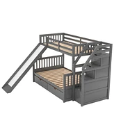 Simplie Fun Twin Over Full Bunk Bed With Drawers, Storage And Slide