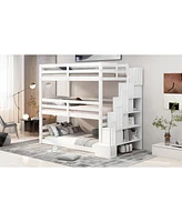 Simplie Fun Twin Size Triple Bunk Bed With Storage Staircase, Separate Design