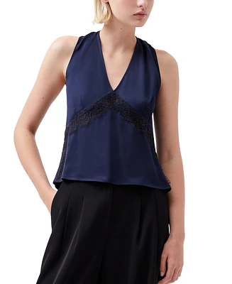 French Connection Women's Ennis Satin Lace-Trim Top