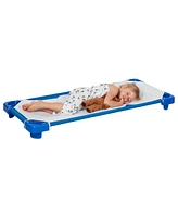 ECR4Kids Stackable Kiddie Cot with Sheet, Standard Size, Blue, 6-Pack