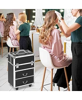 Homcom Rolling Makeup Train Case Traveling Cart Trunk w/ Swivel Wheel Key