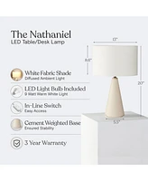 Brightech Nathaniel 20" Cement Led Table Lamp with Cream Drum Shade