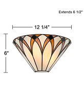 Filton Tiffany Style Wall Light Sconce Bronze Hardwired 12 1/4" Wide Fixture Brown White Art Glass Shade for Bedroom Bathroom Bedside Living Room Home