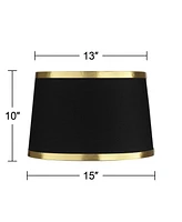 Black and Gold Metallic Medium Drum Lamp Shade 13" Top x 15" Bottom x 10" High (Spider) Replacement with Harp and Finial - Springcrest