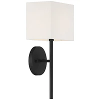 Favre au Modern Wall Sconce Lighting Black Hardwired 16 1/4" High Fixture Rectangular Linen Fabric Shade for Bedroom Bedside Living Room Home Hallway