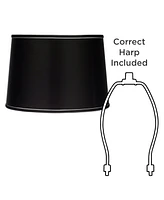 Springcrest Sydnee Collection Satin Black Medium Drum Lamp Shade 14" Top x 16" Bottom x 11" Slant x 11" High (Spider) Replacement with Harp and Finial