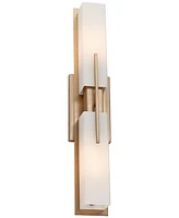 Possini Euro Design Midtown Modern Wall Lights Set of 2 Burnished Brass Gold Metal Hardwired 4.5" Fixture White Glass Shade for Bedroom Bathroom Vanit