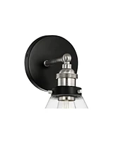 Burke Industrial Modern Wall Light Sconce Black Brushed Nickel Hardwired 7 1/4" Fixture Led Clear Glass Cone Shade for Bedroom Bathroom Vanity Living