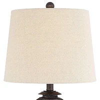 Horace Rustic Farmhouse Table Lamps 25.25" High Full Size Set of 2 with Nightlight Miner Lantern Brown Oatmeal Tapered Drum Shade for Living Room Bedr