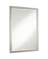 Metzeo Rectangular Vanity Decorative Wall Mirror Modern Sleek Brushed Nickel Metal Frame Beveled Glass 26" Wide for Bathroom Bedroom Living Room Home