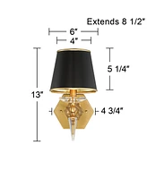 Manhattan Modern Sconce Wall Decor Burnished Brass Crystal Hardwired 13" High Fixture Black Paper Shade for Bedroom Bathroom Bedside House Living Room