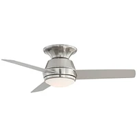 Casa Vieja 44" Marbella Breeze Modern Low Profile Hugger Indoor Ceiling Fan with Light Led Remote Control Brushed Nickel Opal Glass for House Bedroom