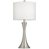 Gerson Modern Table Lamps 24" Tall Set of 2 with Dimmers Brushed Nickel Silver Metal Led White Drum Shade for Bedroom Living Room House Home Bedside N