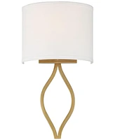 Possini Euro Design Sian Modern Wall Sconce Lighting Warm Brass Hardwired 19 1/2" High Fixture Half Moon Linen Shaped Shade for Bedroom Bedside Living